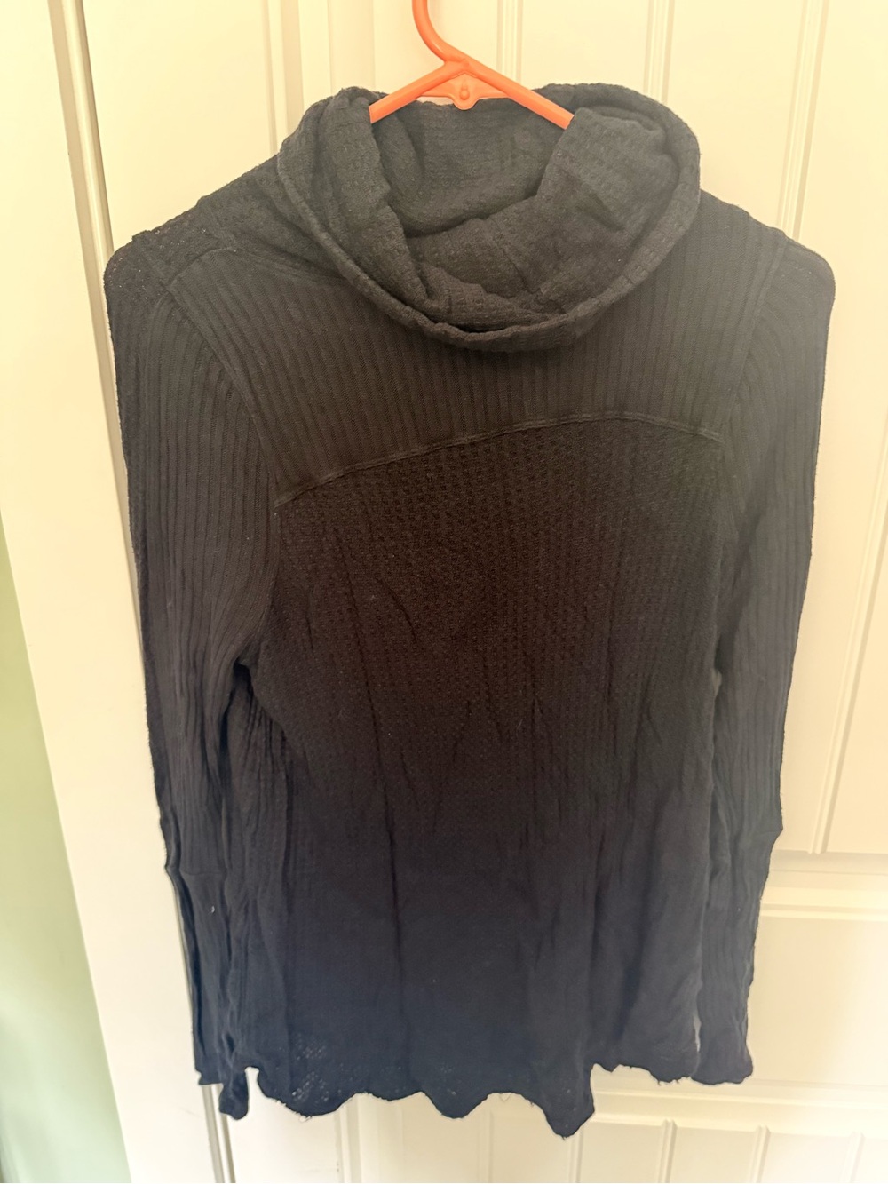 Free People Cowl Neck Waffle Knit Thermal Tunic Top Black XS